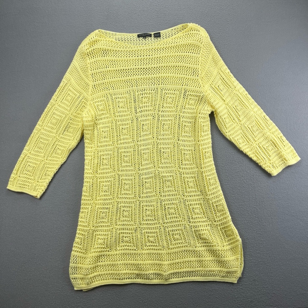 Jeanne Pierre Woman Yellow Crochet Knit Sweater 2X | 100% Cotton Cover Up Cruise